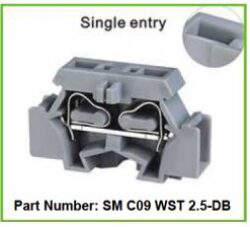 Klemmenblock SM C09 WS 2.5-DB - Schmid-M: Klemmenblock fr DIN-Feder SM C09 WS 2.5-DB; Abmessung 28/6/18 mm; Spannung 300V; Strom 20A; Drahtgre 0,2-2,5mm2